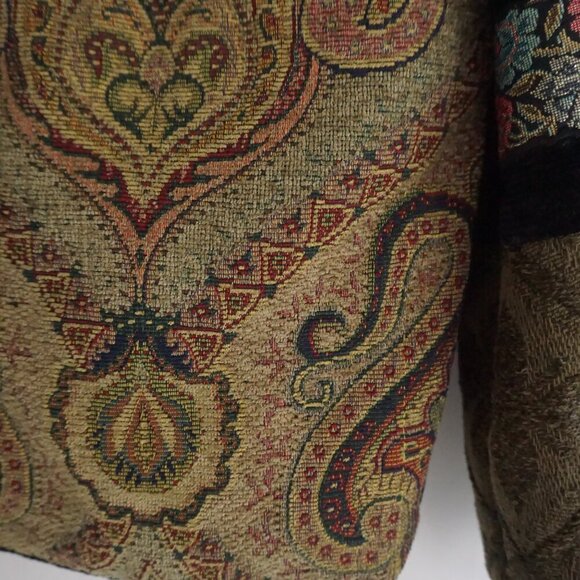 Vintage '90S Allure Petite Black Green Patchwork Paisley Tapestry Jacket PXS - Picture 8 of 16